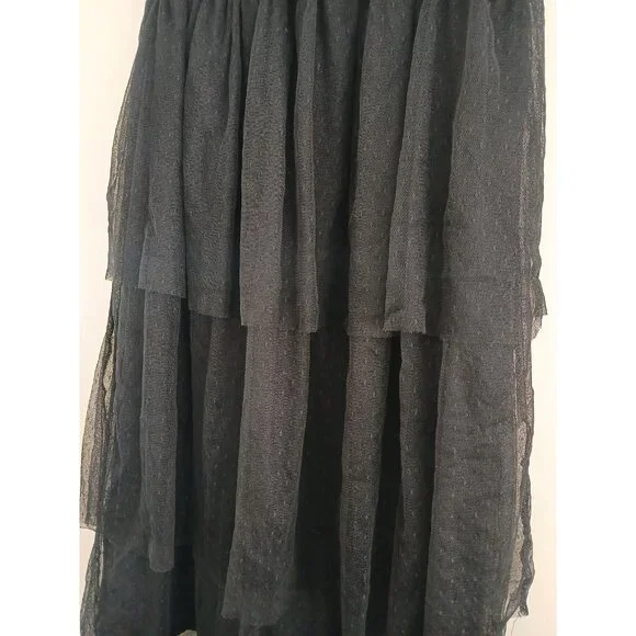 Black Tulle Tiered Mesh Midi Skirt Goth Whimsigoth Layered Coquette  Women's XS - Picture 2 of 6